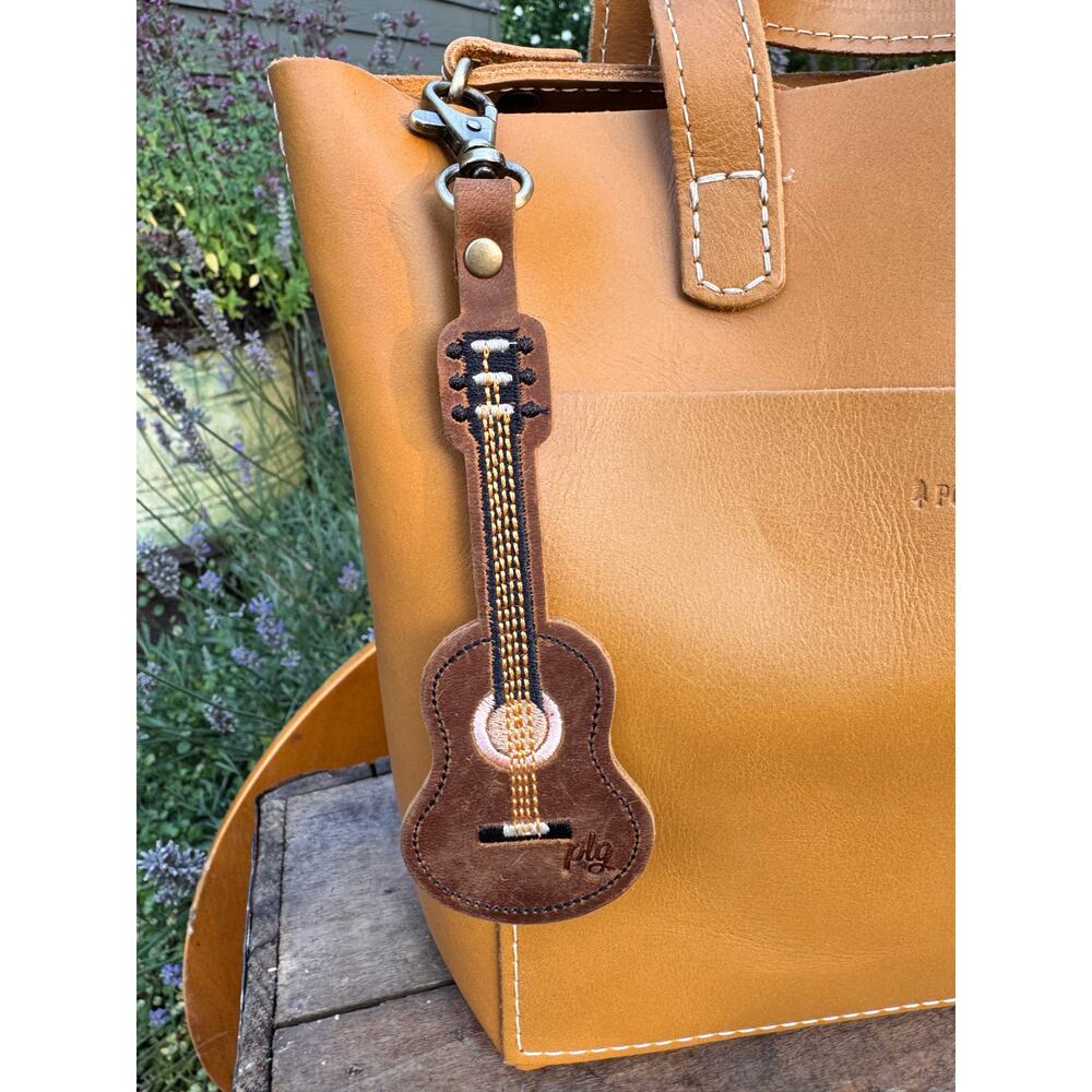 Portland Leather Acoustic Guitar Bag Charm Guitar Purse Charm Brown - Picture 5 of 5